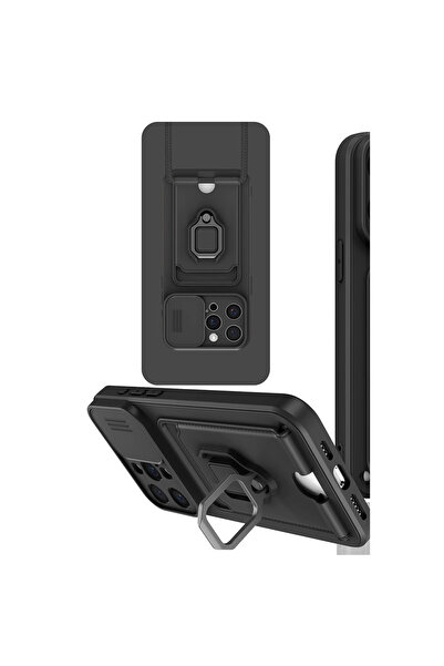 Twin Store حافظة آيفون 15 زوما من السيليكون مع حلقة بطاقة العمل - أسود