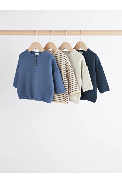 Next Baby Mavi Çizgili Bebek Uzun Kollu Tişört 4'lü Paket