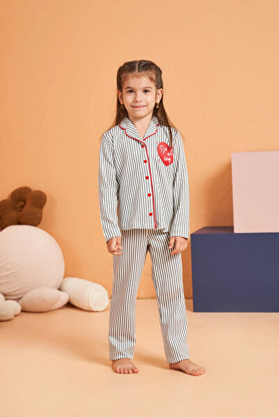 PJS 28065 Gray Patterned Buttoned Girls' Pajama Set