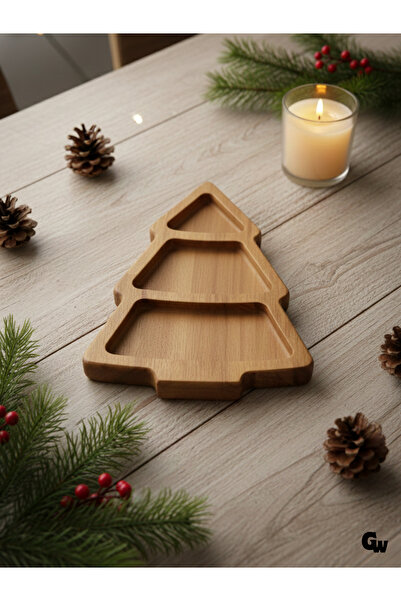 GOLDENWOODEN Christmas Presentation Plate Christmas Pine Tree Natural Wooden Cookie Plate (Beech / Hornbeam)(1 Piece)
