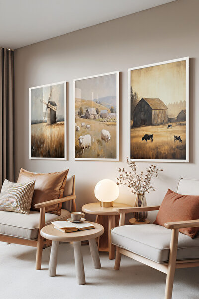 Zestia Bela uokvirena slika u kompletu od 3 dela, Seoski život – Rustični pej...