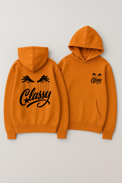 CLASSY.MODA Φούτερ Unisex με κουκούλα oversized με τύπωμα – Κομψή εκτύπωση χειρόγραφου στο πίσω μέρος