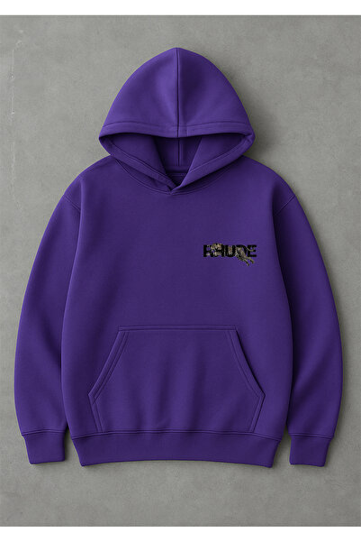 LORVEX Hanorac supradimensionat unisex cu glugă, 100% bumbac, imprimat RHUDE