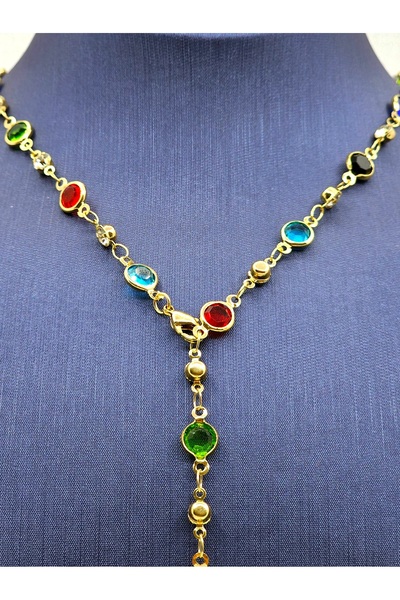 Mosso Steel Colorful Stone Y Model Steel Necklace