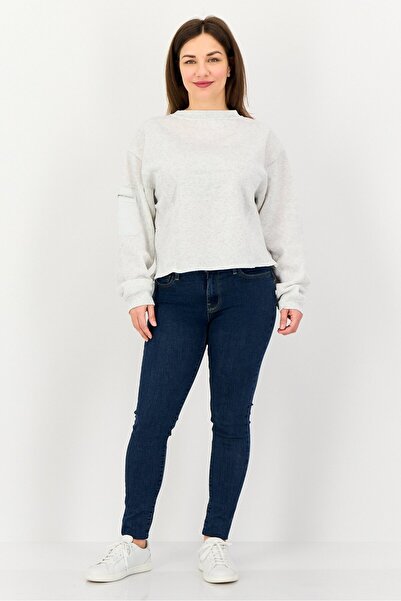 No Comment Women Crew Neck Heather Long Sleeve Sweatshirt, Light Grey