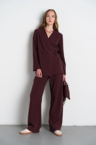 Nauve Prive Yandan Bağlamalı Bordo Ceket