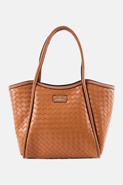 London Fog Women Woven Brand Logo Shopper Bag, Cognac