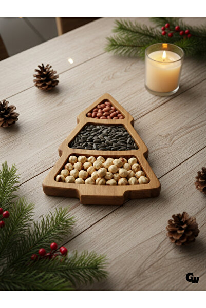 GOLDENWOODEN Christmas Presentation Plate Christmas Pine Tree Natural Wooden Cookie Plate (Beech / Hornbeam)(1 Piece)