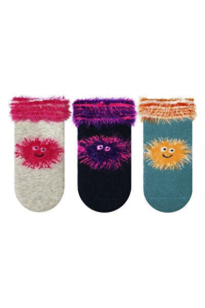 SEMOOR 3'lü Kaydırmaz Tabanlı Havlu Kız Bebe Çorabı