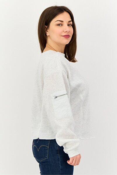 No Comment Women Crew Neck Heather Long Sleeve Sweatshirt, Light Grey