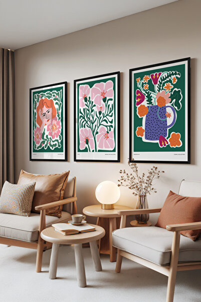 Zestia Σετ 3 Πινάκων με Μαύρο Πλαίσιο, Ζωντανή Βοτανική & Πορτρέτα – Σετ Σαλο...