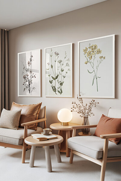 Zestia Set de 3 tablouri cu ramă albă, ilustrație botanică cu flori – Culori ...