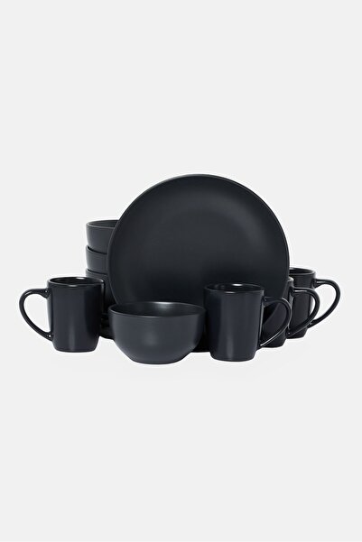 Gibson Home 12 Pieces Stoneware Dinnerware Set, Black