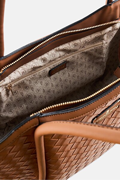 London Fog Women Woven Brand Logo Shopper Bag, Cognac