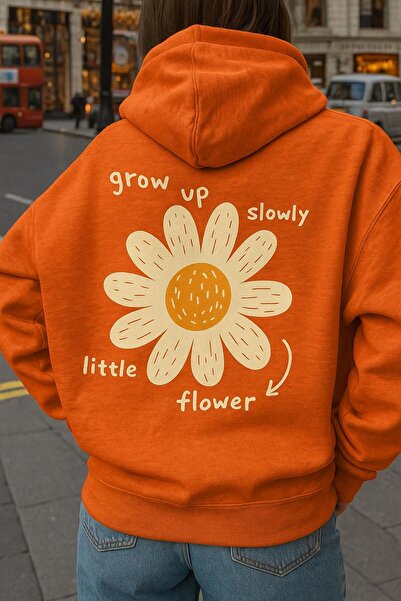 CLASSY.MODA Premium Unisex Hooded Oversized Sweatshirt – Little Flower Papatya Collection