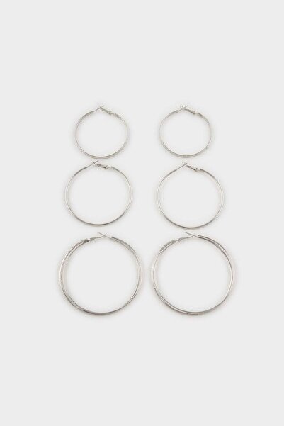 DeFacto Women's 3-Piece Silver Hoop Earrings G5108Axns