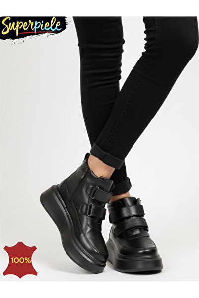 piele naturala Women's black leather boots without laces