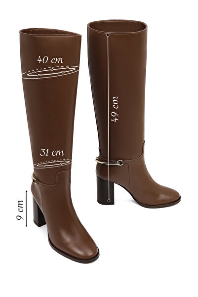 Derimod Women's Brown Thick Heeled Leather Boots 25Wfd101818