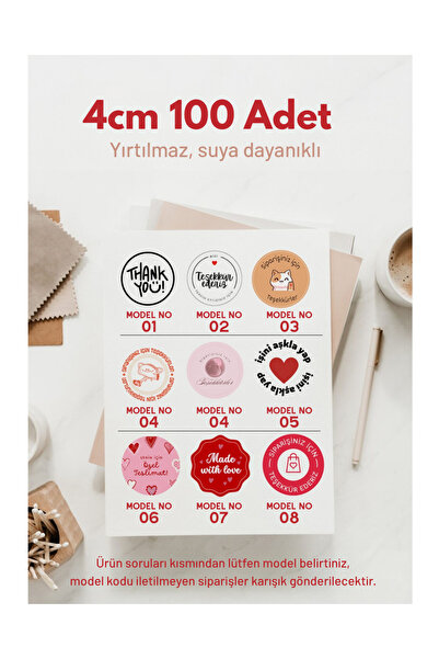 WALLHUMAN Teşekkür Stickerı – 4cm 100 Adet | Yırtılmaz Suya Dayanıklı Etiket ...