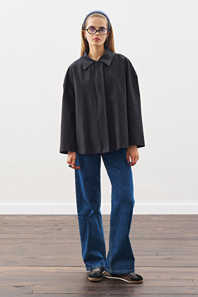 Manuka Trench Coat with Contrast Collar Black