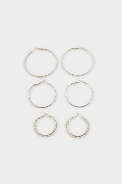 DeFacto Women's 3-Piece Silver Hoop Earrings G5107Axns