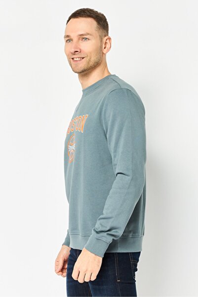 Threadbare Men Ribbed Neck Graphic Print Long Sleeve Sweatshirt, Sage Green