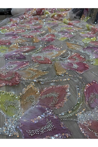 OsmanKumaşDantel Dense Bead Sequin Embroidered Gradient Lace (100X145Cm)