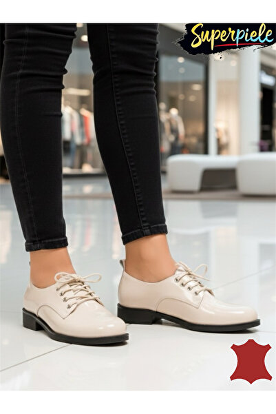 piele naturala Μπεζ δερμάτινα οξφόρδια παπούτσια με χαμηλό τακούνι |ORZAVO|