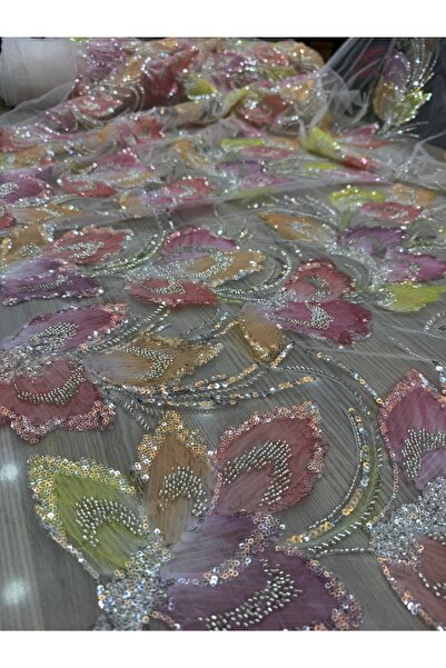OsmanKumaşDantel Dense Bead Sequin Embroidered Gradient Lace (100X145Cm)