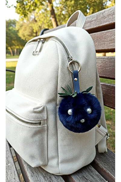 Mufincollection سلسلة مفاتيح على شكل أناناس من القطيفة باللون الأزرق الداكن - تصميم لطيف مع لؤلؤ، إكسسوار للحقائب وحلقات المفاتيح