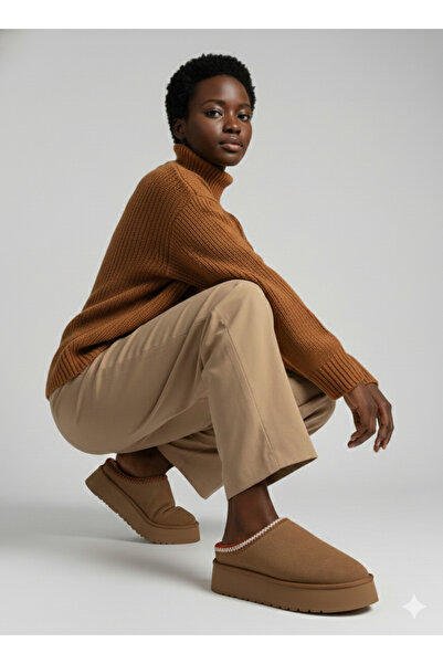 Famele's ® I Lifestyle Uggysy Women's Embroidered Detailed Fur-Lined Slippers