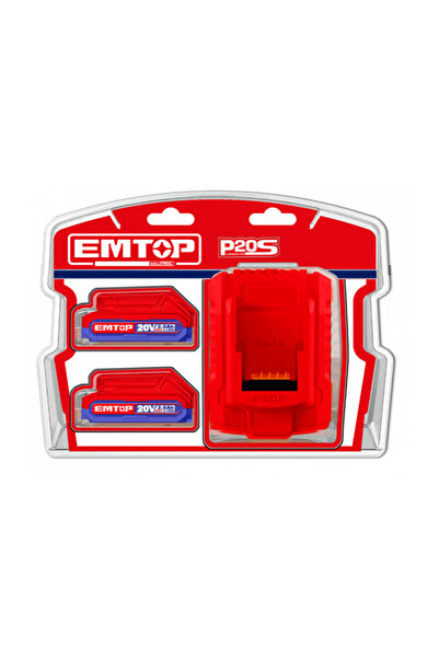 EMTOP Set of 2 x 2.0Ah Batteries + Fast Charger, P20S, 20V, Lithium-Ion