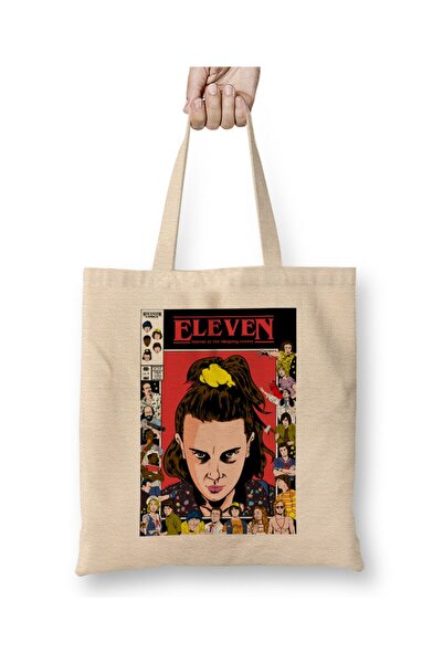 Toyaso Stranger Things Eleven 09 Λευκή υφασμάτινη τσάντα με μακριά λαβή Τσάντα αγορών Τσάντα παραλίας