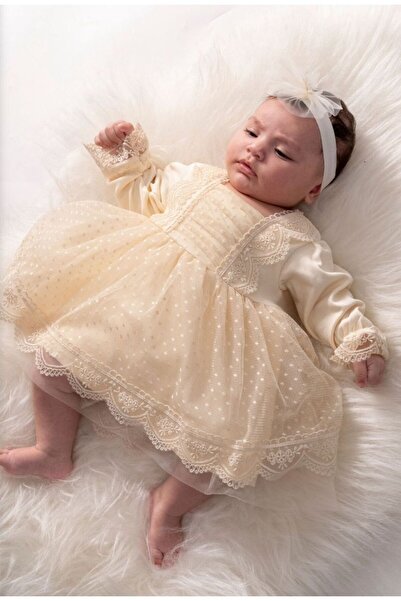 P&H BABYWEAR فستان ألميرا مصنوع من قطن 100% مع تفاصيل من الدانتيل والتول المم...