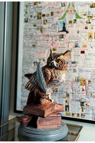 Artenova El Boyaması Baykuş Heykeli - Ofis ve Kütüphane Dekoru