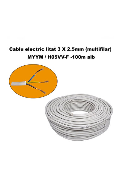 DDT Cablu electric litat 3 x 2.5 mm² (multifilar) MYYM / H05VV-F, rola 100 m,...