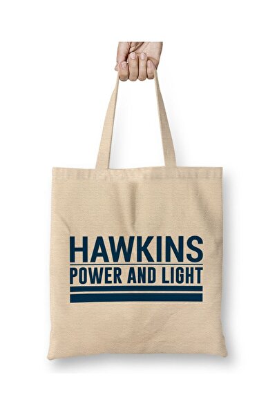 Toyaso Stranger Things Hawkins Power And Light Λευκή υφασμάτινη τσάντα με μακ...