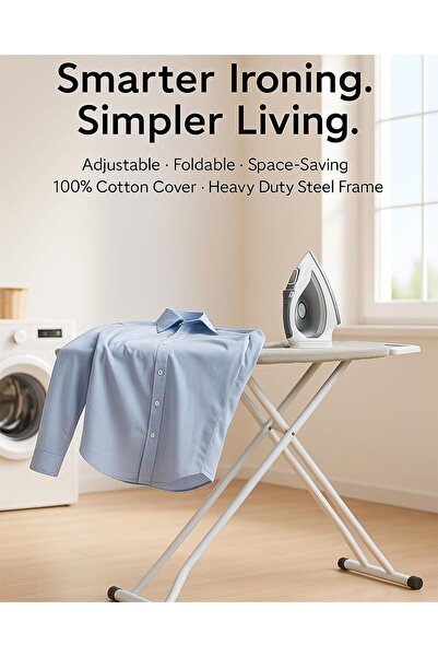 HYX Adjustable Foldable Ironing Board 120x30 cm with Heat-Resistant Cotton Cover, Heavy-Duty Frame, Iron