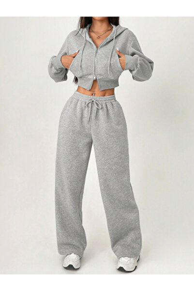 Butik Women's Wide Leg Winter 2 Thread Count Fleece-Lined Thick Fleece Lined Fabric Sweatpants