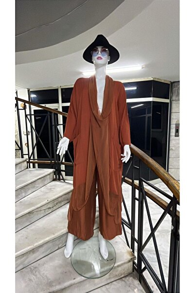 EREN STYLE Bluză cu șapcă supradimensionată din mătase italiană - Set pantalo...