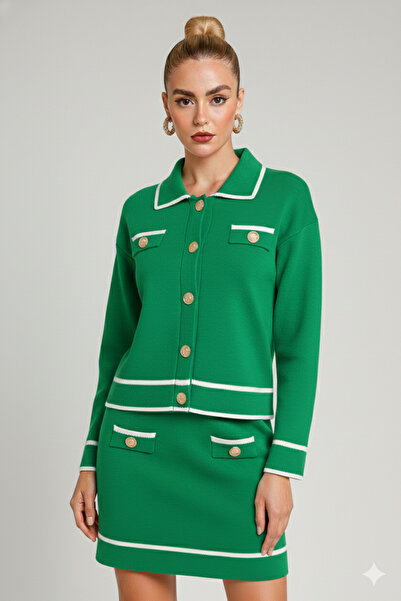 trendalisse Tricotaj pentru femei Fusta cu nasturi aurii set