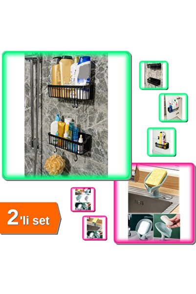 HerEveOyuncak 2 Adet Plastik Yapışkanlı Askılı Mutfak Rafı + Vantuzlu Su Gide...
