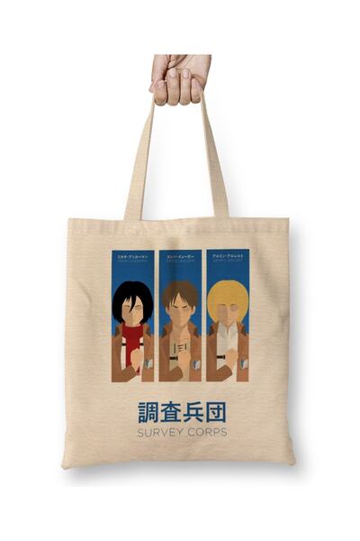 Toyaso Attack on Titan Survey Corps Mikasa Levi White Cloth Bag Long Handle Shopping Bag Beach Tote Bag