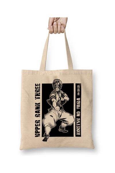 Toyaso Demon Slayer Demon Slays Akaza Full Black White Cloth Bag Long Handle Shopping Bag Beach Bag