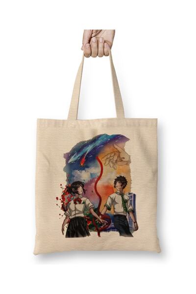 Toyaso Senin Adin Your Name Anime White Cloth Bag Long Handle Shopping Bag Beach Bag