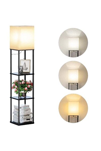 Arabest Floor Lamp with Shelves, Modern Square Standing Lamp, 3-Color Temp, Black