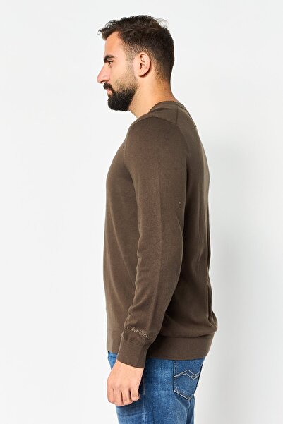 Calvin Klein Jeans Men Crew Neck Embraided Long Sleeve Sweatshirt, Dark Olive
