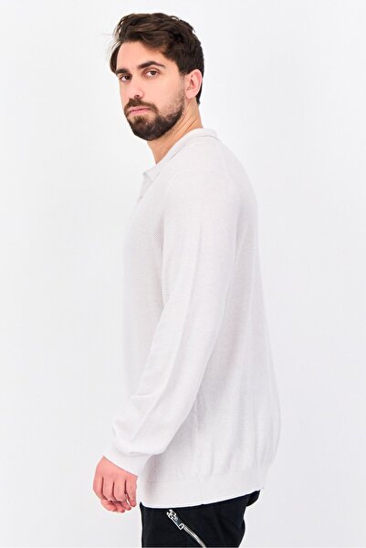 Reserved Men Spread Collar Textured Sweater, Ivory