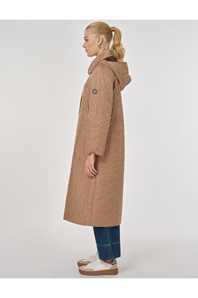 Kayra Wide Collar Quilted Coat Dark Mink