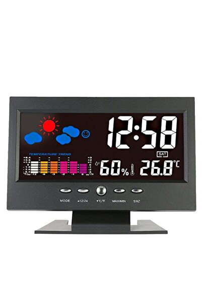 Generic LCD Digital Temperature & Humidity Alarm Clock - Black, 3.5"